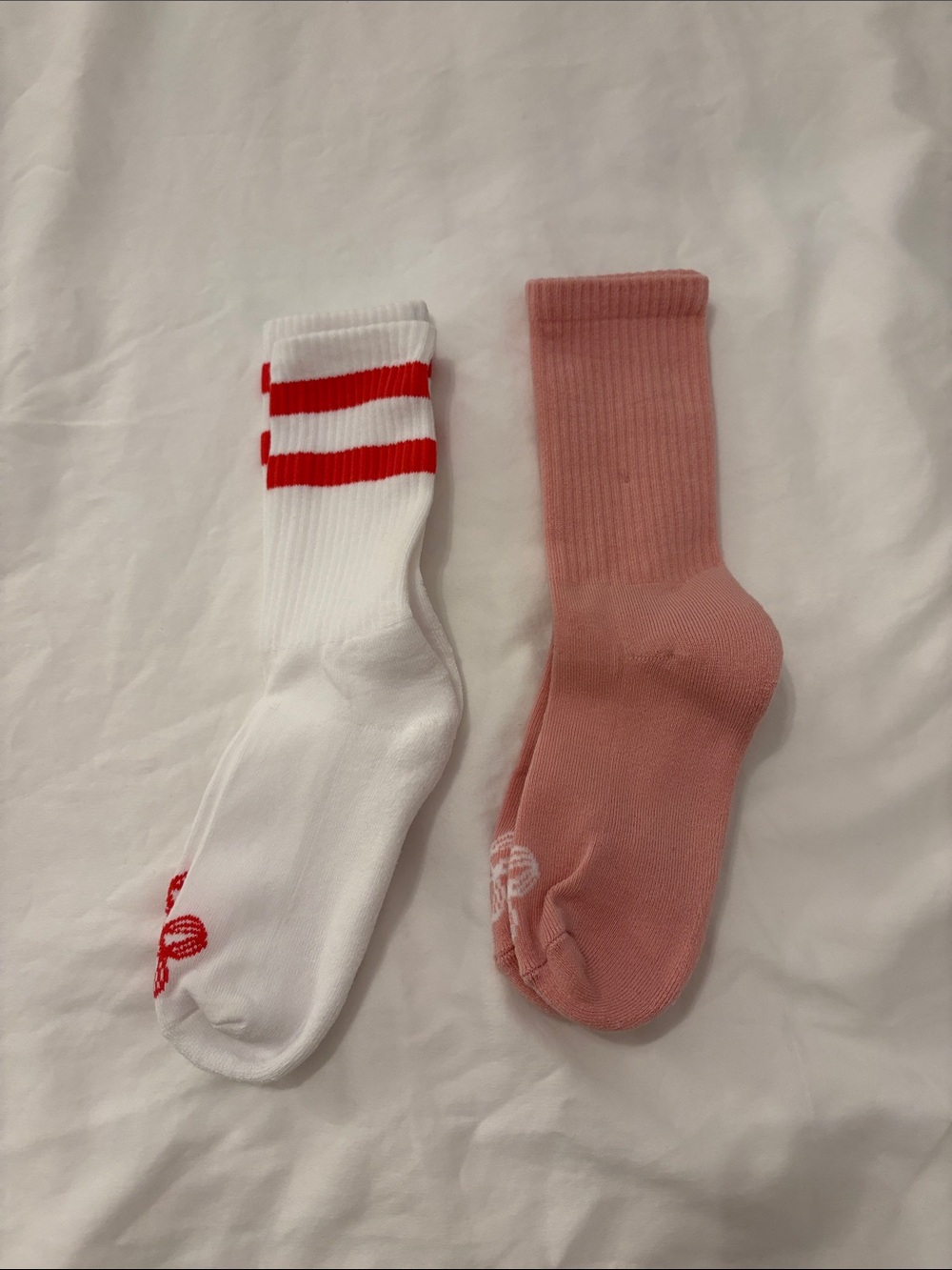 Set of 2 TNA Best-Ever Crew Socks White with Red Stripes & Pink Pair